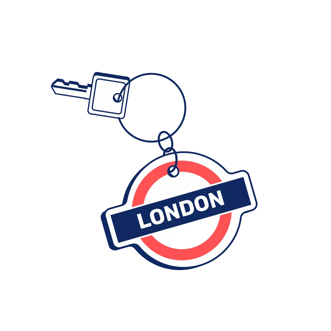 Illustration d'une clé, avec un porte-clés portant l'inscription "London".