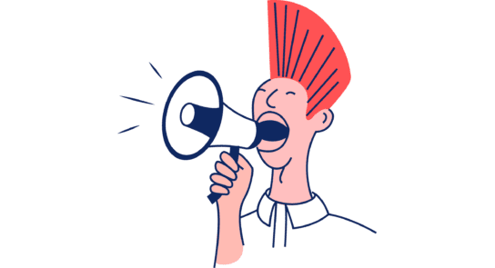 An illustration of a young person shouting through a megaphone