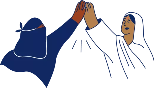 A photo of two women high-fiving