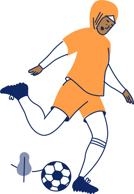 An illustration of a young Muslim woman playing football