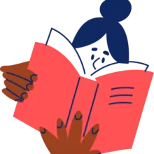 An illustration of a young woman reading a book