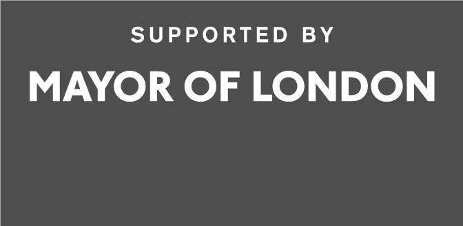 A white logo that reads 'Supported by Mayor of London'