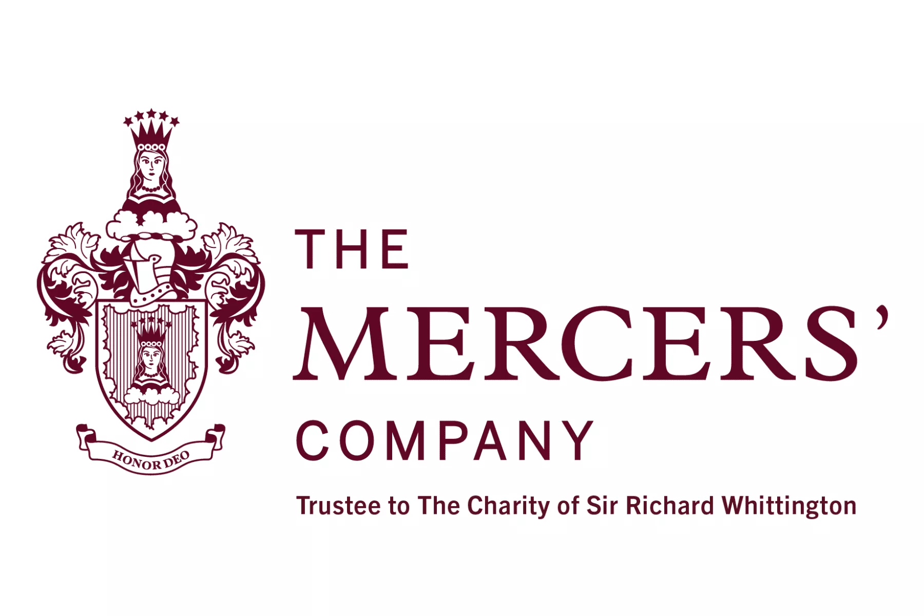 A red coat of arms and red letters that read 'The Mercers' Company'