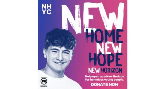 New Home, New Hope, New Horizon. A picture of Jack, a young white man with curly hair and a white tshirt