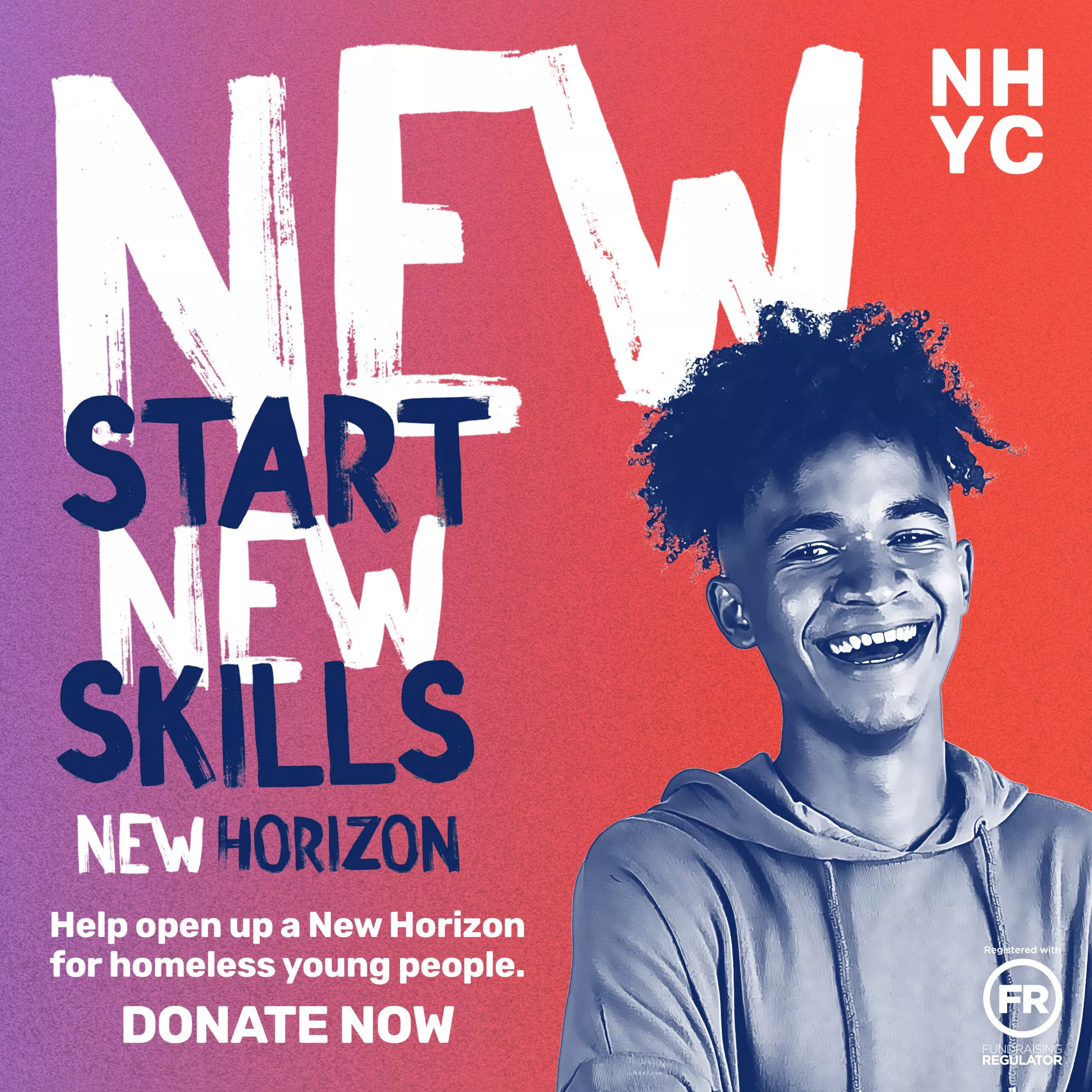 New start, new skills. A laughing young black man with afro hair and a hoodie