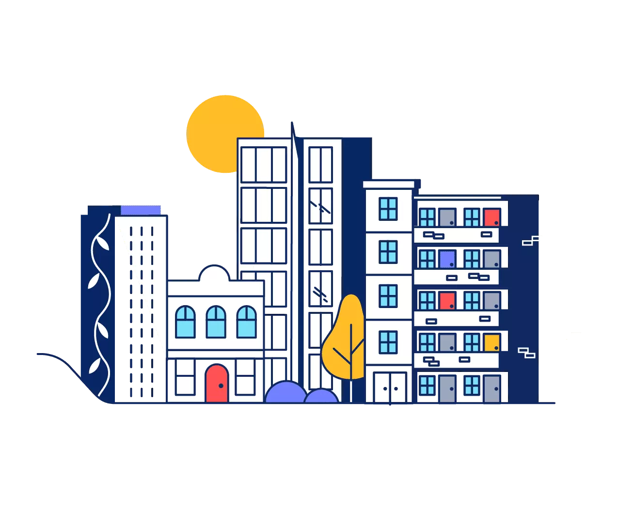 Illustration of different blocks of flats
